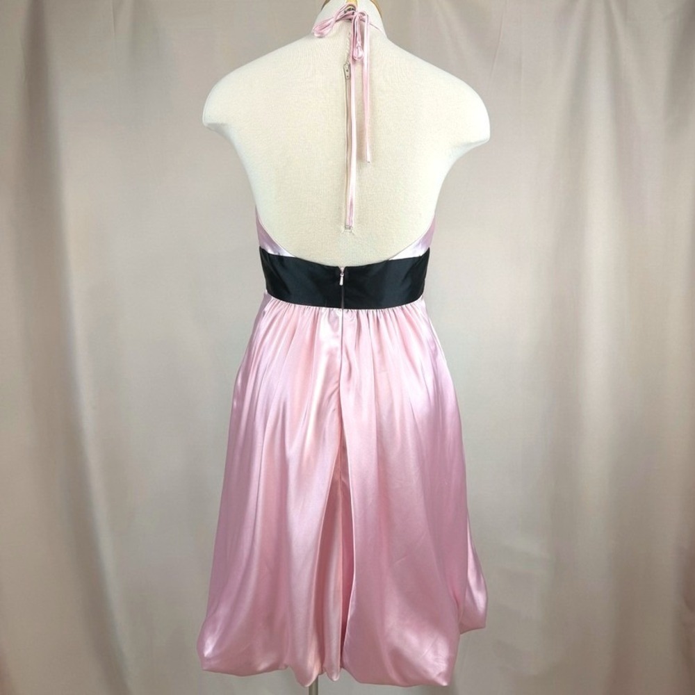 JESSICA McCLINTOCK (8) Pink Satin Halter Dress Pockets Y2K Party Prom Cocktail - Picture 5 of 10